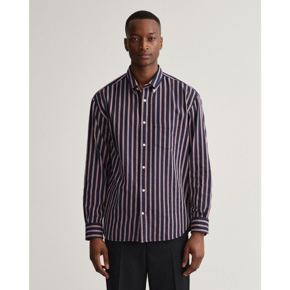 Zara Man Red, White & Blue Striped Slim Fit Long Sleeve Button Up Shirt. Size L - Picture 1 of 8